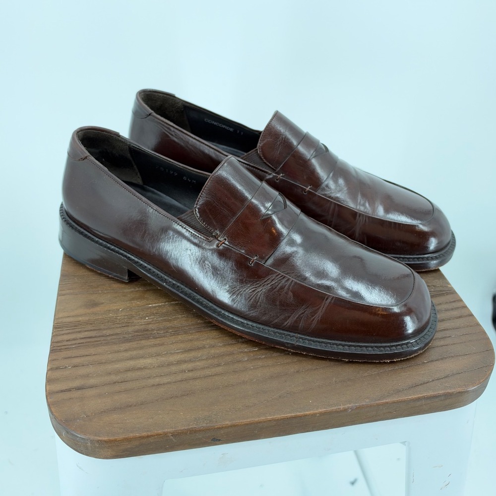 Mezlan Concorde Brown Leather Penny Loafers Mens 8.5 M Made in Spain Square Toe